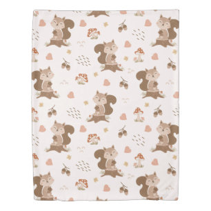 Cute Squirrel Woodland Forest Pattern Duvet Cover
