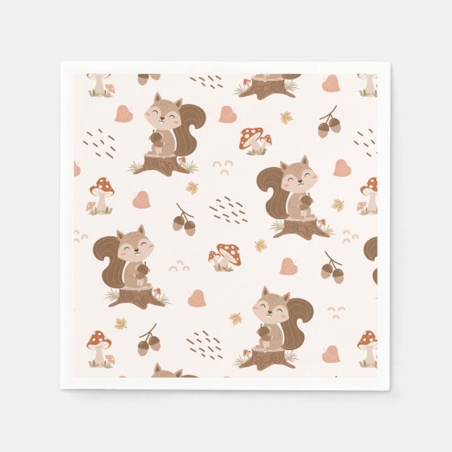 Cute Squirrel Woodland Forest Pattern Napkins (Front)