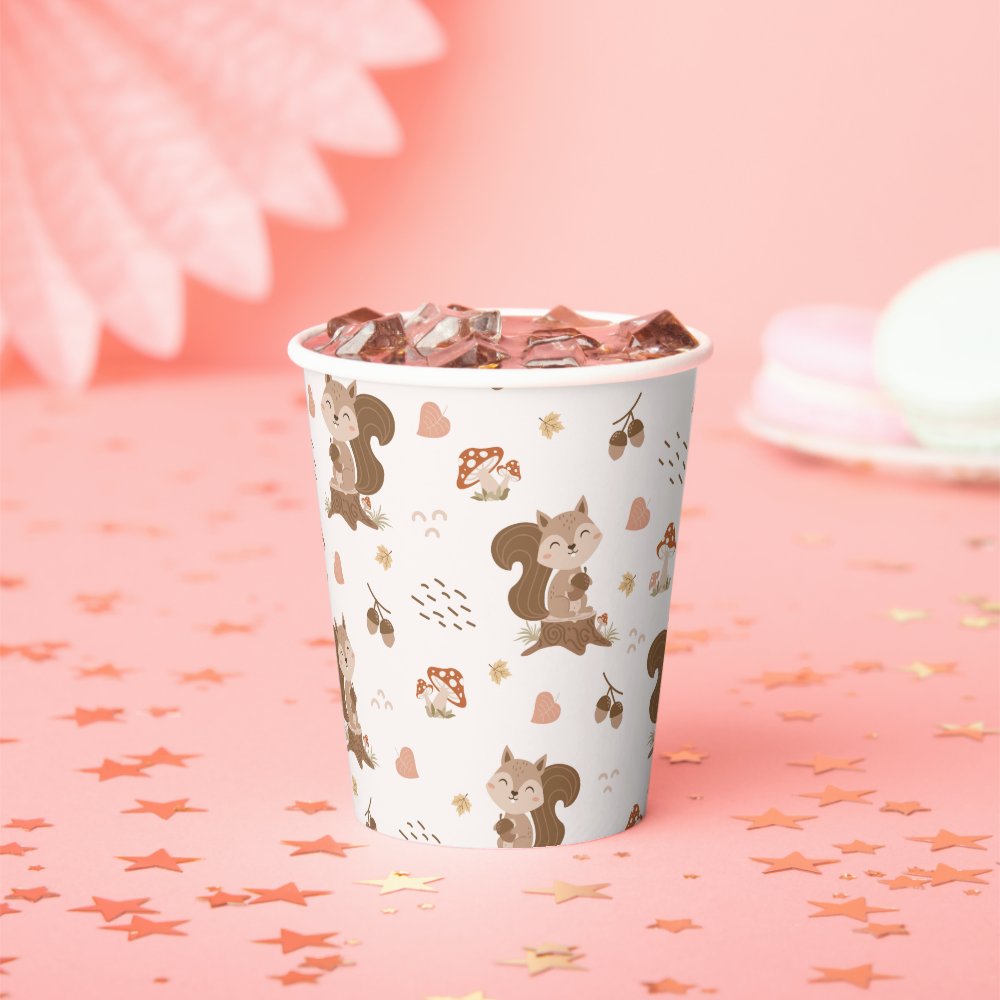 Disover Cute Squirrel Woodland Forest Pattern Paper Cups
