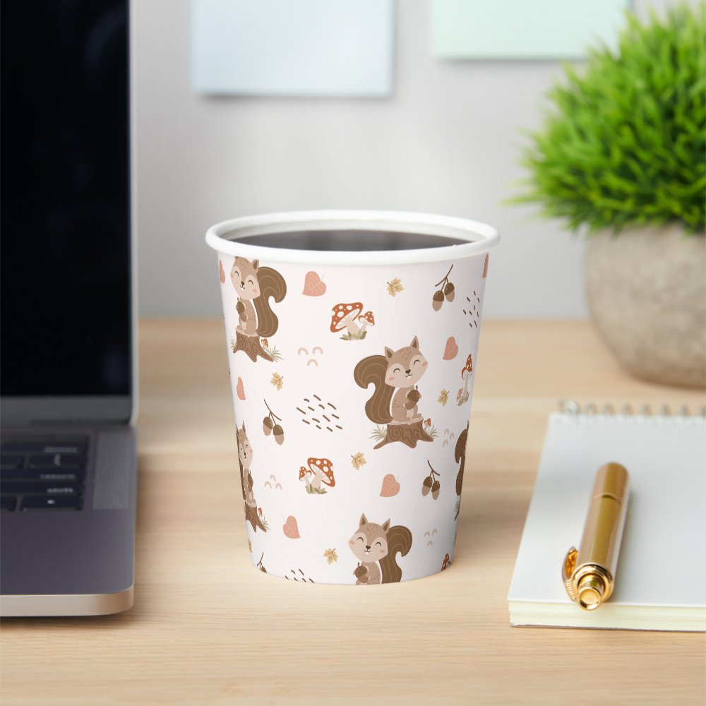 Disover Cute Squirrel Woodland Forest Pattern Paper Cups
