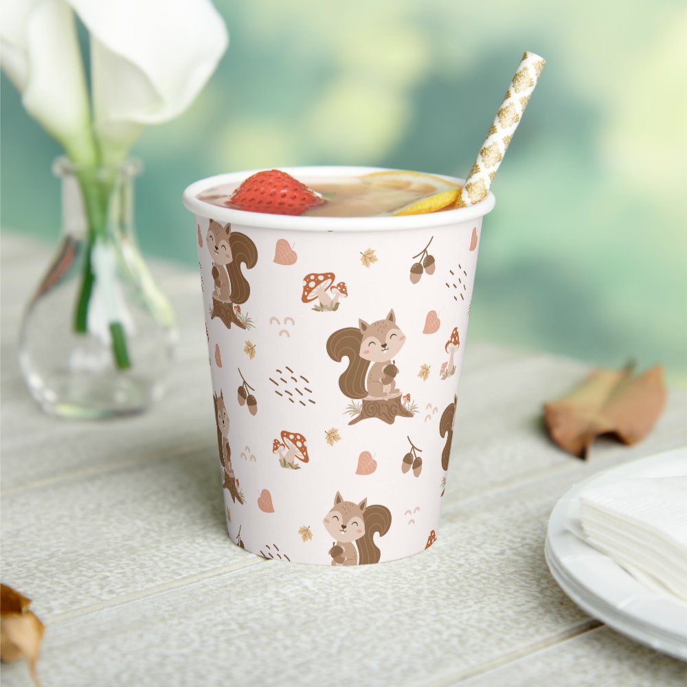 Disover Cute Squirrel Woodland Forest Pattern Paper Cups
