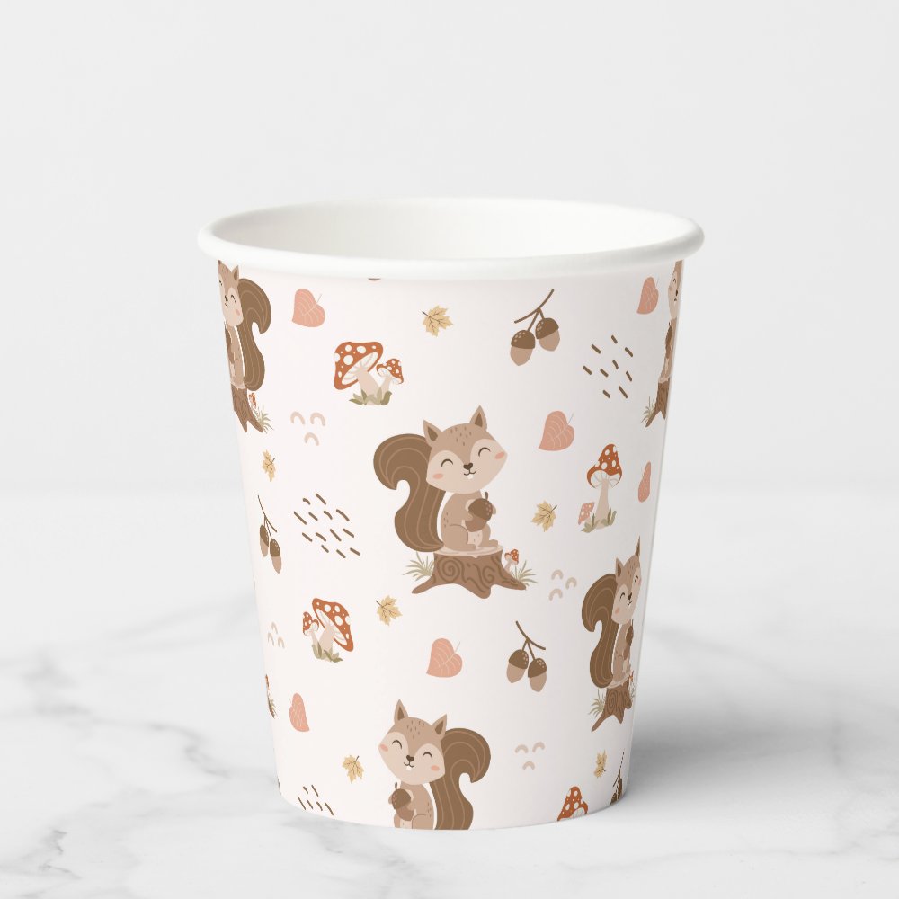 Disover Cute Squirrel Woodland Forest Pattern Paper Cups