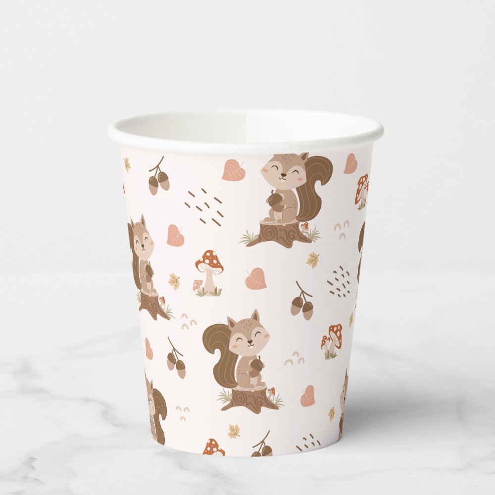 Disover Cute Squirrel Woodland Forest Pattern Paper Cups