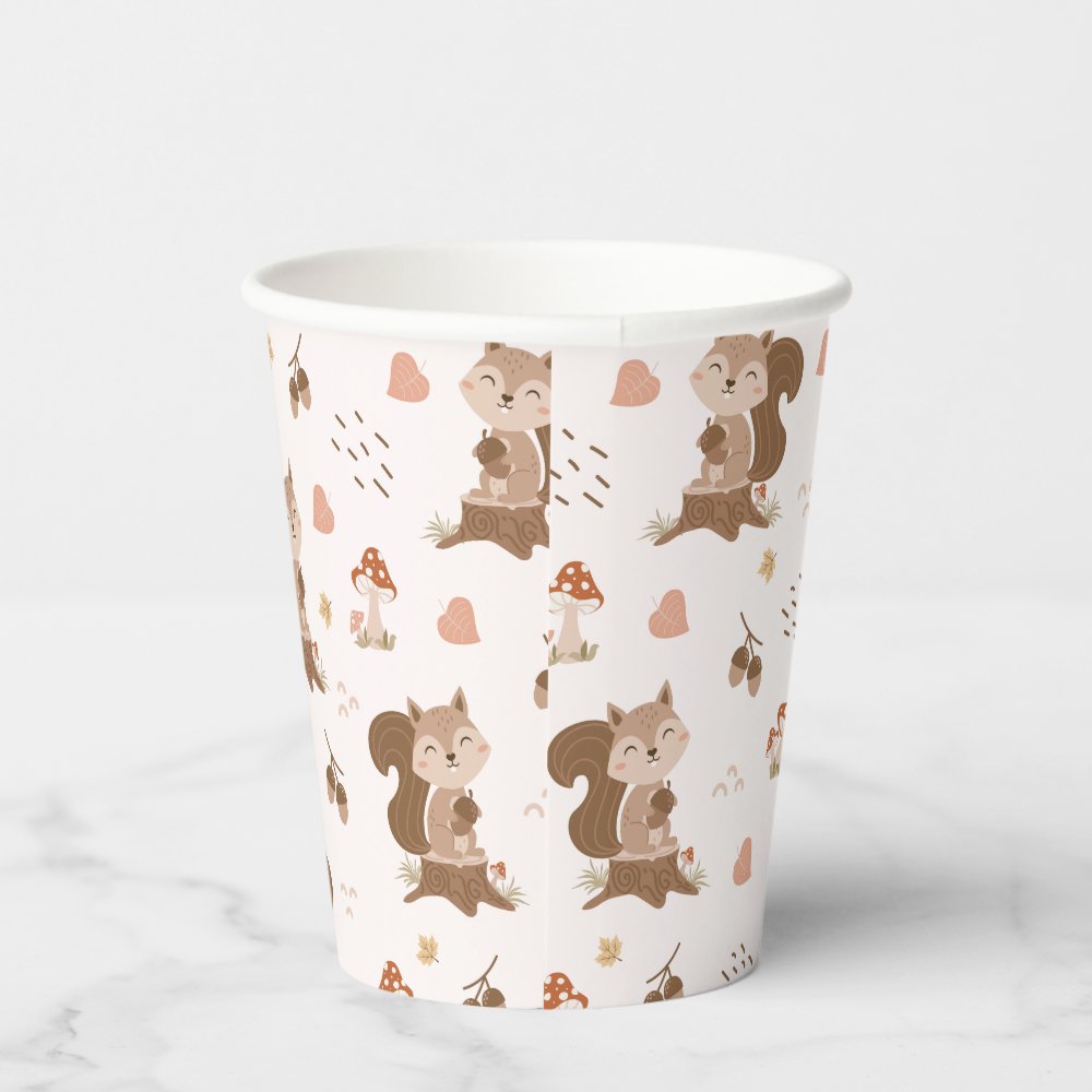 Disover Cute Squirrel Woodland Forest Pattern Paper Cups