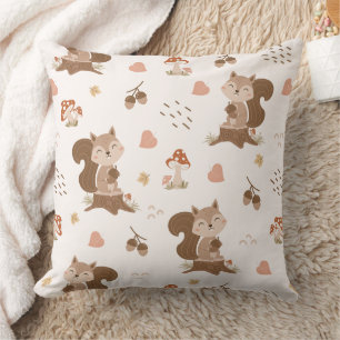 Cute Squirrel Woodland Forest Pattern Throw Pillow
