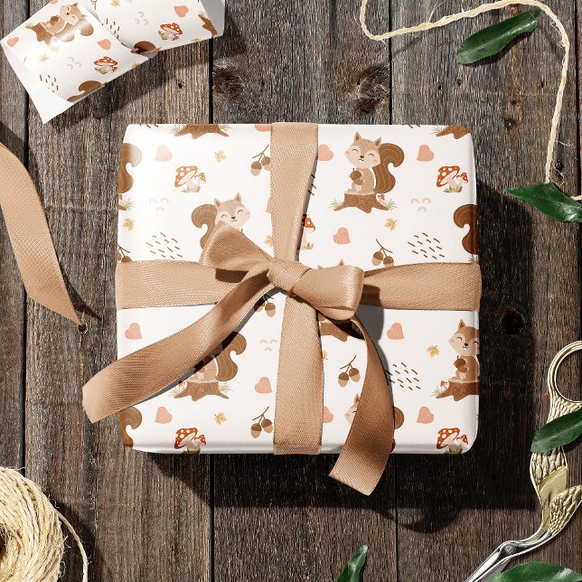 Cute Squirrel Woodland Forest Pattern Wrapping Paper (Creator Uploaded)
