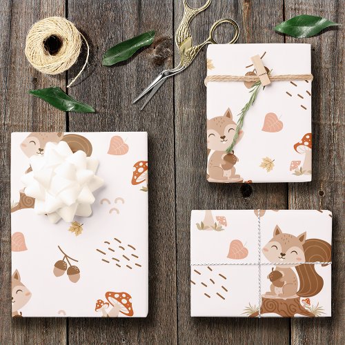 Cute Squirrel Woodland Forest Pattern Wrapping Paper Sheets