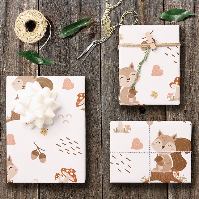 Cute Squirrel Woodland Forest Pattern Wrapping Paper Sheets (Creator Uploaded)