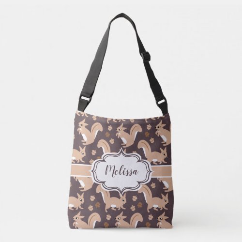 Cute Squirrels and Acorns Custom Name Crossbody Bag