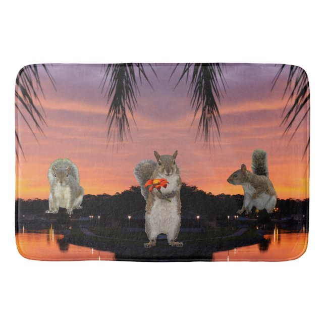 Cute Squirrels at sunset  Bath Mat (Front)