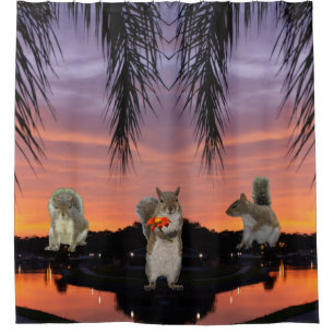 Cute Squirrels at sunset Shower Curtain