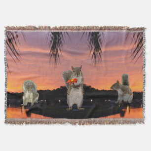 Cute Squirrels at sunset  Throw Blanket