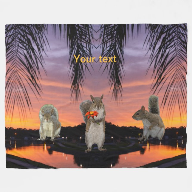 Cute Squirrels at Tropical sunset  Fleece Blanket (Front (Horizontal))