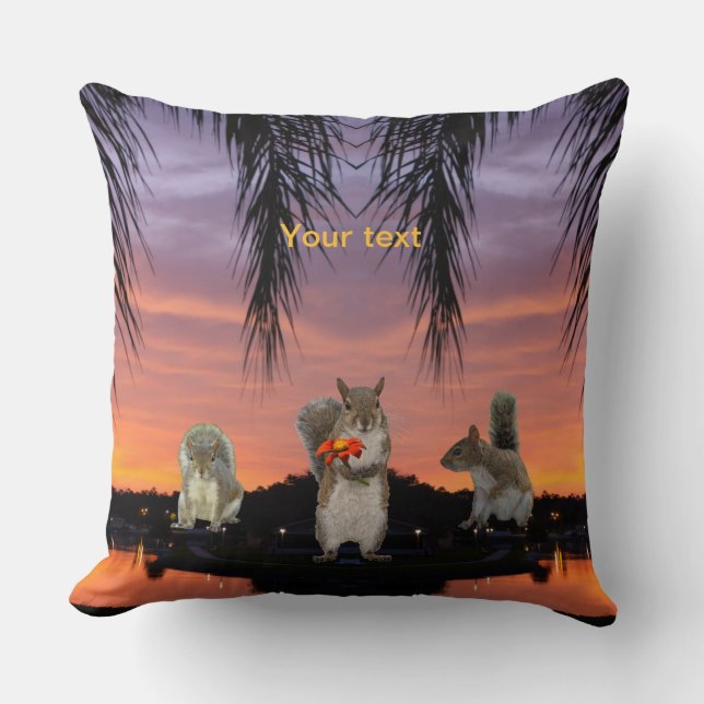 Cute Squirrels at Tropical sunset  Throw Pillow (Front)