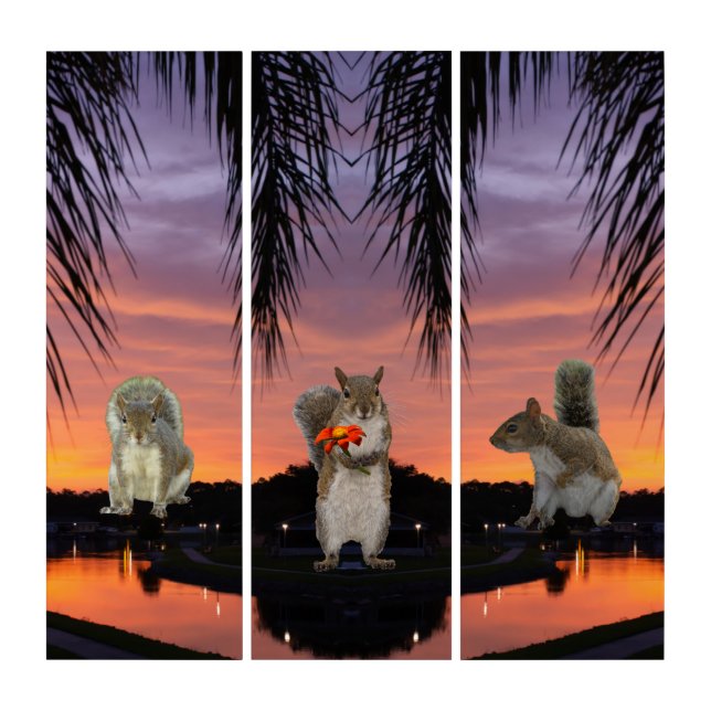 Cute Squirrels at Tropical sunset  Triptych (Front)
