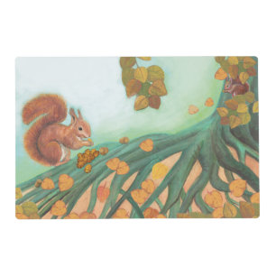Cute Squirrels Eating Hazelnuts Illustration   Placemat