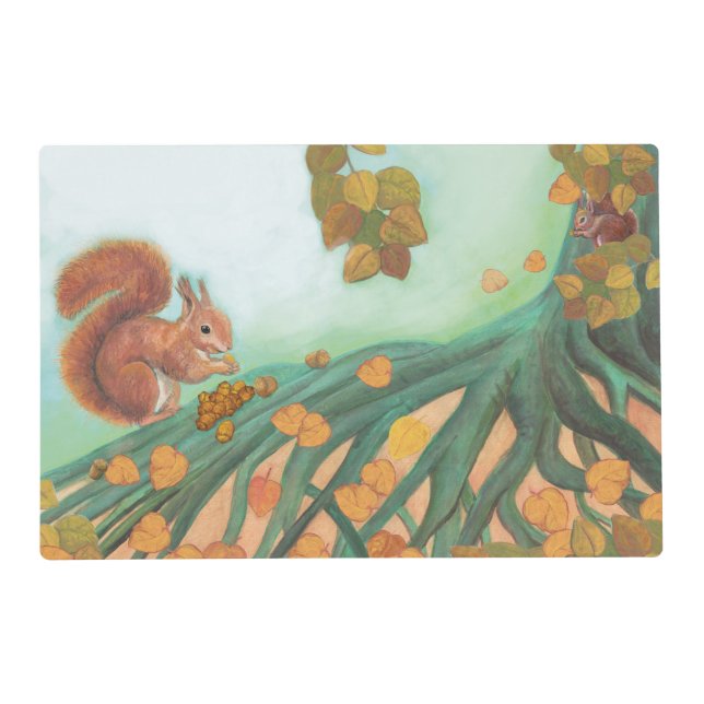 Cute Squirrels Eating Hazelnuts Illustration   Placemat (Front)