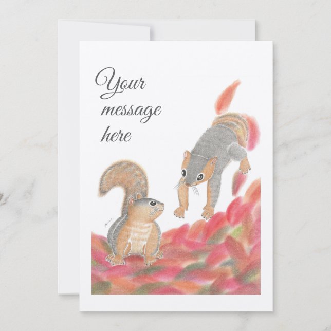 Cute Squirrels Fall Flat message / Thank you Card (Front)