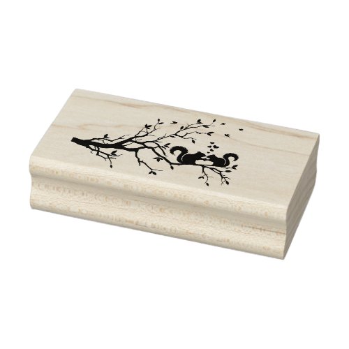 Cute squirrels on a tree branch rubber stamp