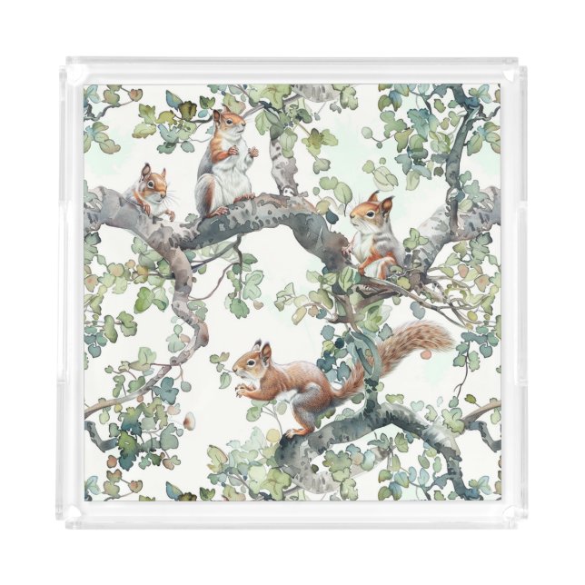 Cute squirrels pattern acrylic tray (Front)