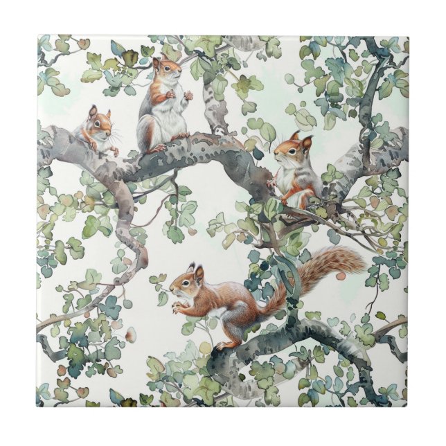 Cute squirrels pattern ceramic tile (Front)