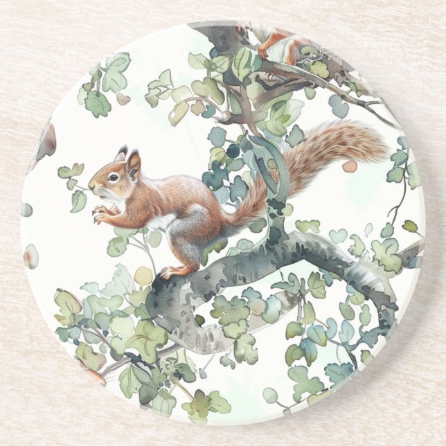 Cute squirrels pattern coaster (Front)