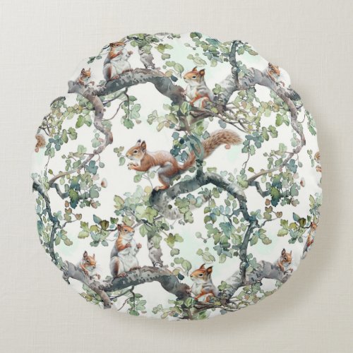 Cute squirrels pattern round pillow