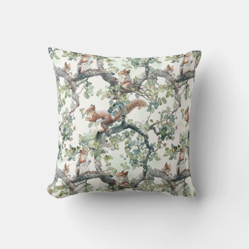 Cute squirrels pattern throw pillow