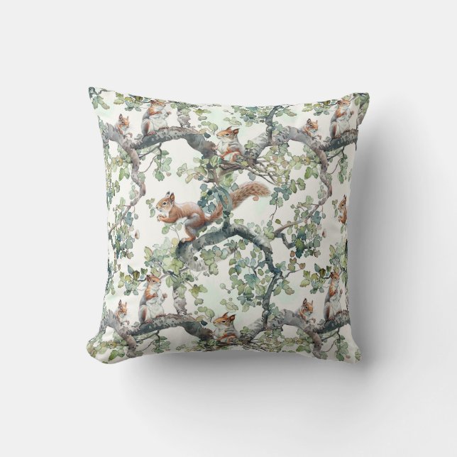 Cute squirrels pattern throw pillow (Front)