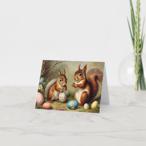 Cute Squirrels With Easter Eggs Holiday Card