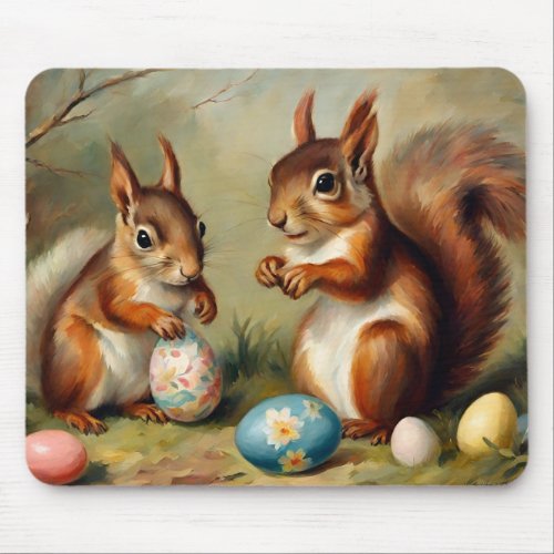 Cute Squirrels With Easter Eggs Mouse Pad