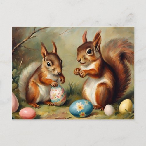 Cute Squirrels With Easter Eggs Postcard