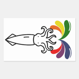 Cute Squirt Rainbow Gay Pride Squid Rectangular Sticker