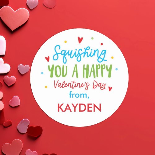 Cute Squishing you a Happy  Valentine Day  Classic Round Sticker