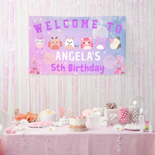 Cute Squishmallow Squad Birthday Party Banner