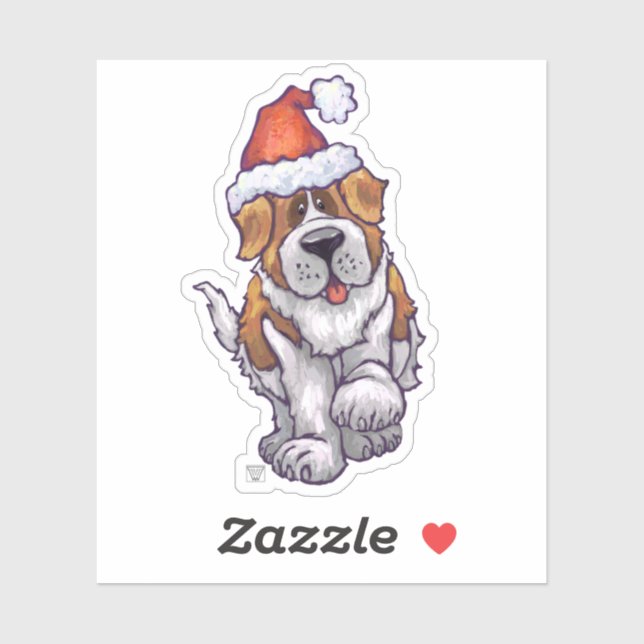 Cute St. Bernard in a Santa Hat Sticker (Sheet)