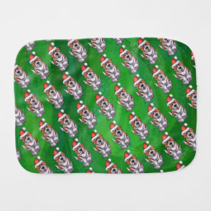 Cute St. Bernard in Hat Pattern on Green Burp Cloth