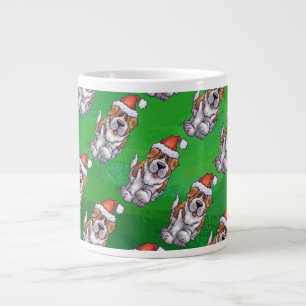 Cute St. Bernard in Hat Pattern on Green Giant Coffee Mug