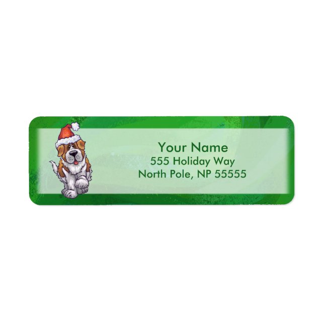 Cute St. Bernard in Santa Hat on Green Label (Front)