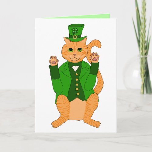 Cute St Catricks Day Funny Lucky Cat Leprechaun Card