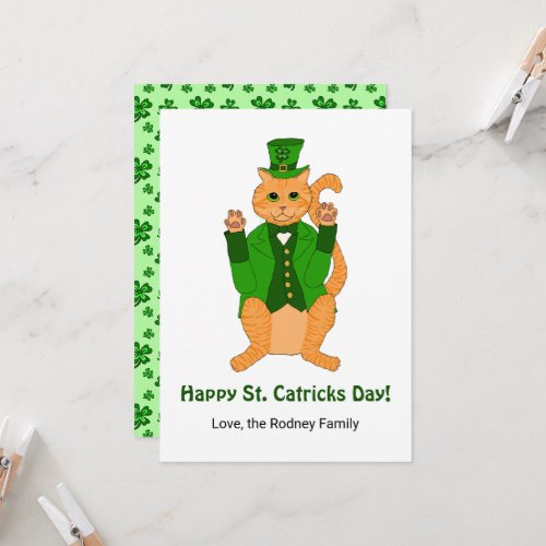 Cute St Catricks Day Funny Lucky Cat Shamrock Card