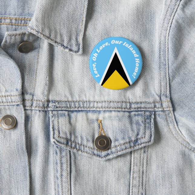 Cute St Lucian Flag Blue Yellow Anthem Phrase Text Button (In Situ)