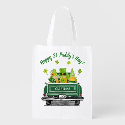 Cute St Paddys Day Gnome Vintage Green Truck Grocery Bag