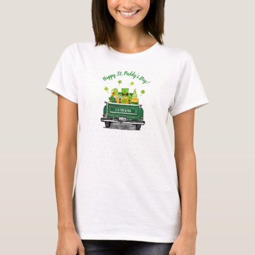 Cute St Paddys Day Gnome Vintage Green Truck T_Shirt