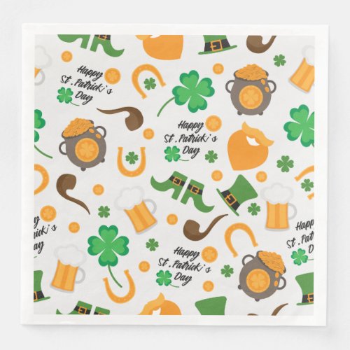 Cute St Paddys Day Irish Themed Pattern Paper Dinner Napkins