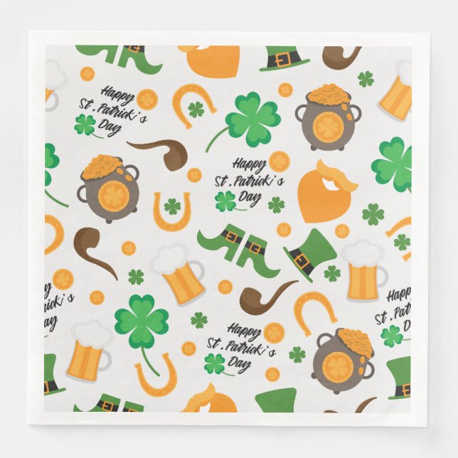 Cute St. Paddy's Day Irish Themed Pattern Paper Dinner Napkins (Front)