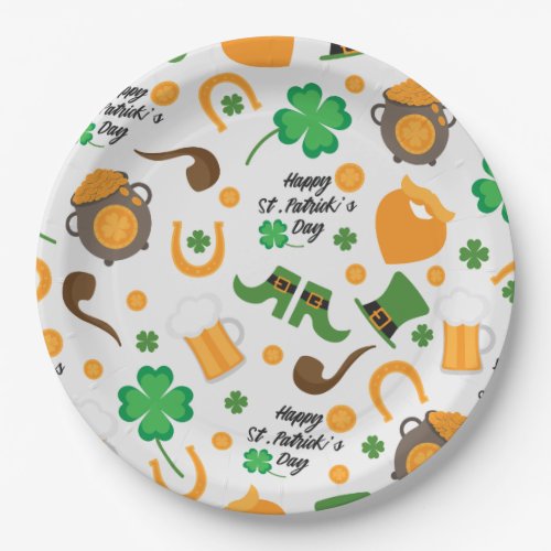 Cute St Paddys Day Irish Themed Pattern Paper Plates