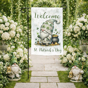Cute St. Patrick’s Day Gnome With Pot of Gold  Garden Flag