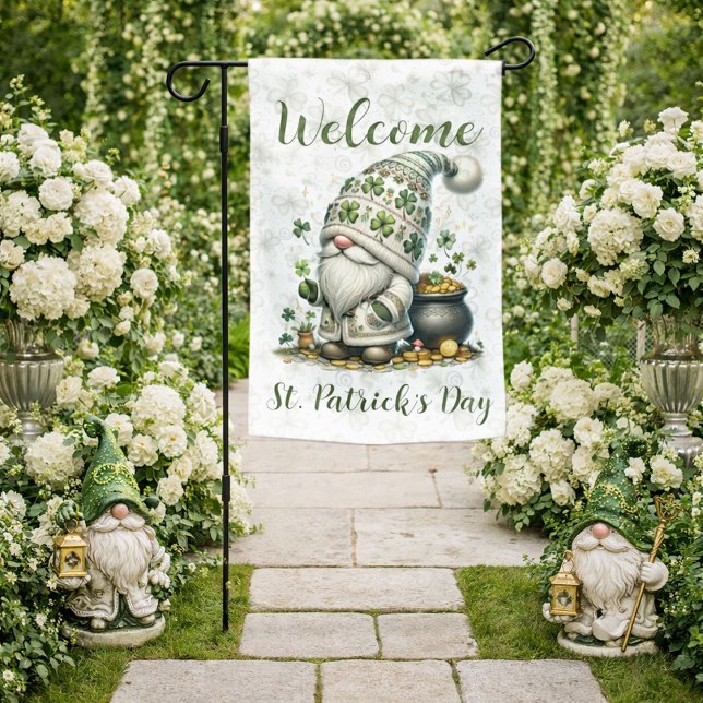 Cute St. Patrick’s Day Gnome With Pot of Gold  Garden Flag (Creator Uploaded)