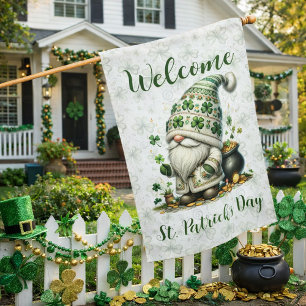 Cute St. Patrick’s Day Gnome With Pot of Gold  House Flag